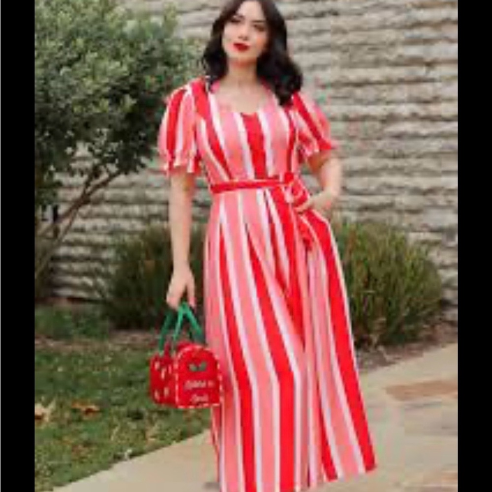 Ivy City Co Red and White Striped Jumpsuit